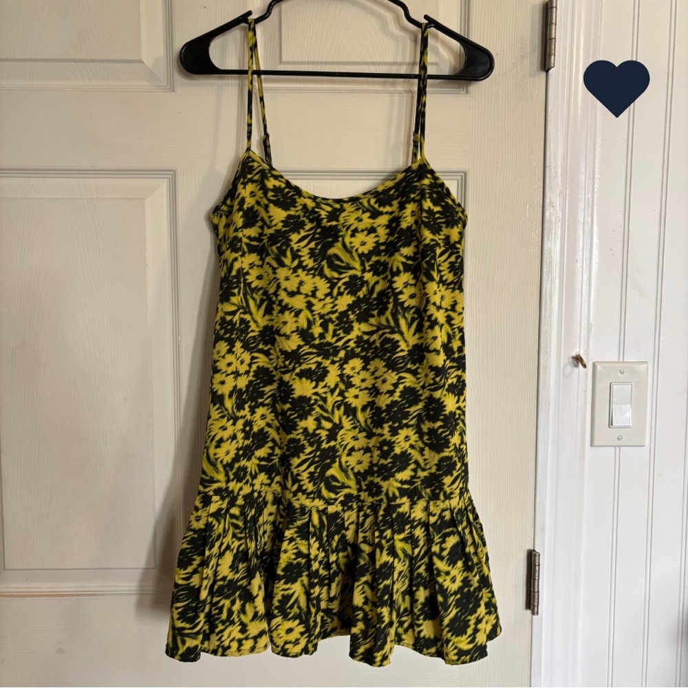 Urban Outfitters Camille Floral Mini Dress Yellow and Black Patterned